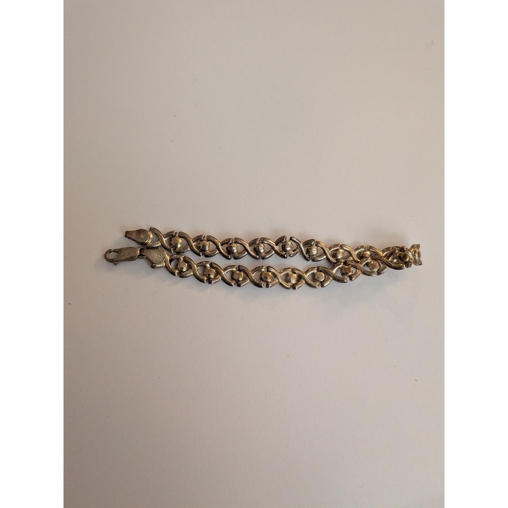 Vintage 925 Sterling Silver Italy Hugs and Kisses XO Link Bracelet Silver